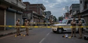 जमशेदपुर के कदमा में फायरिंग की घटना के बाद जांच में जुटी पुलिस टीम।