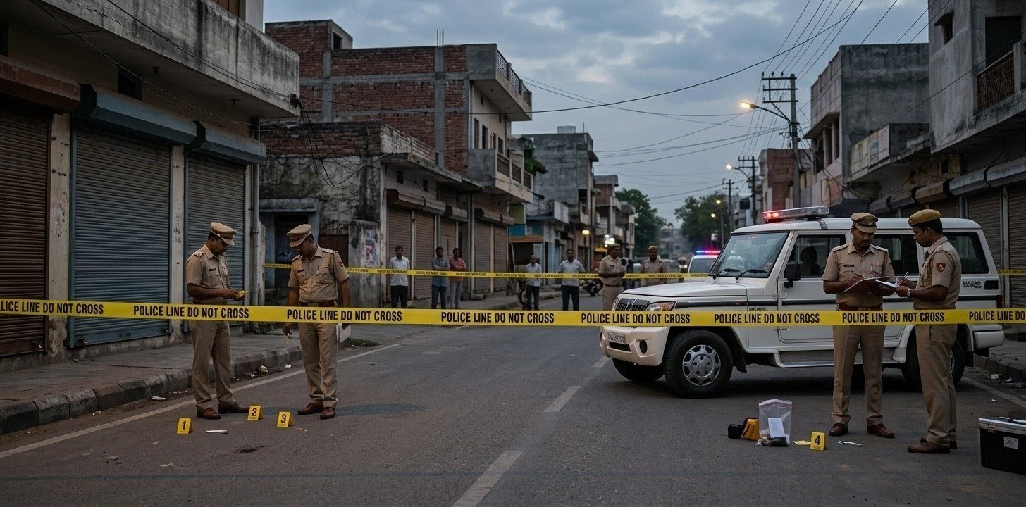 जमशेदपुर के कदमा में फायरिंग की घटना के बाद जांच में जुटी पुलिस टीम।