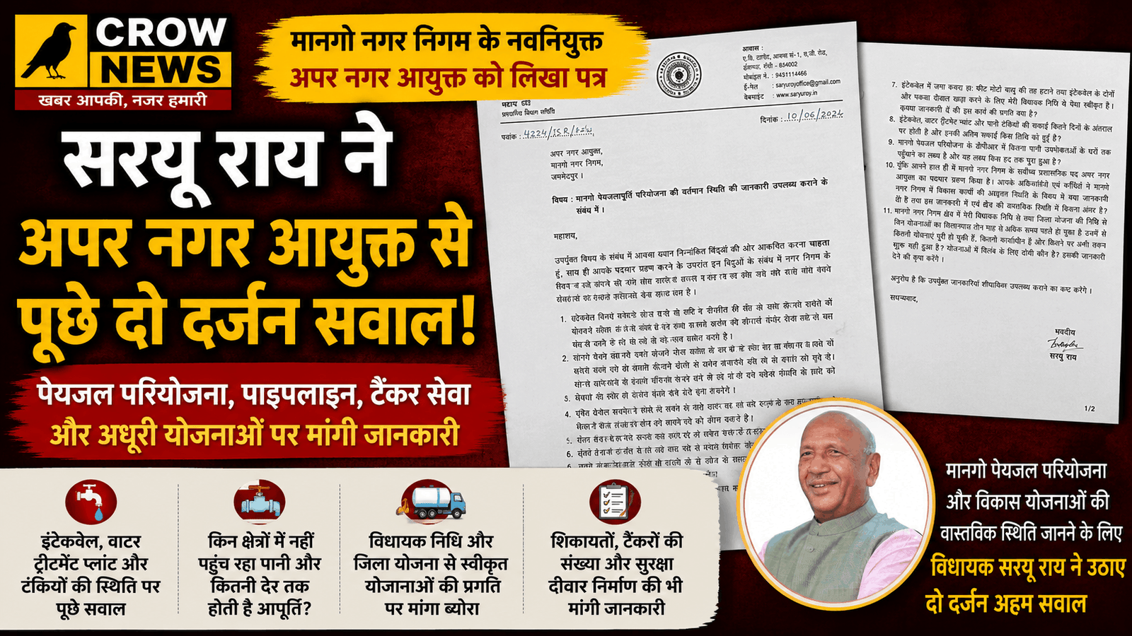 जमशेदपुर पश्चिम के विधायक सरयू राय मानगो नगर निगम के मुद्दों पर चर्चा करते हुए।