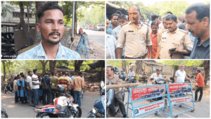 टेल्को प्लाजा रोड पर बाइक जब्ती के विरोध में प्रदर्शन करता युवक