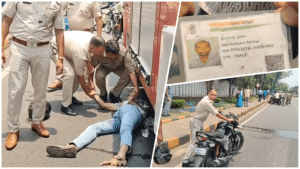 टीएमएच गोलचक्कर के पास सड़क हादसे के बाद जांच करती पुलिस