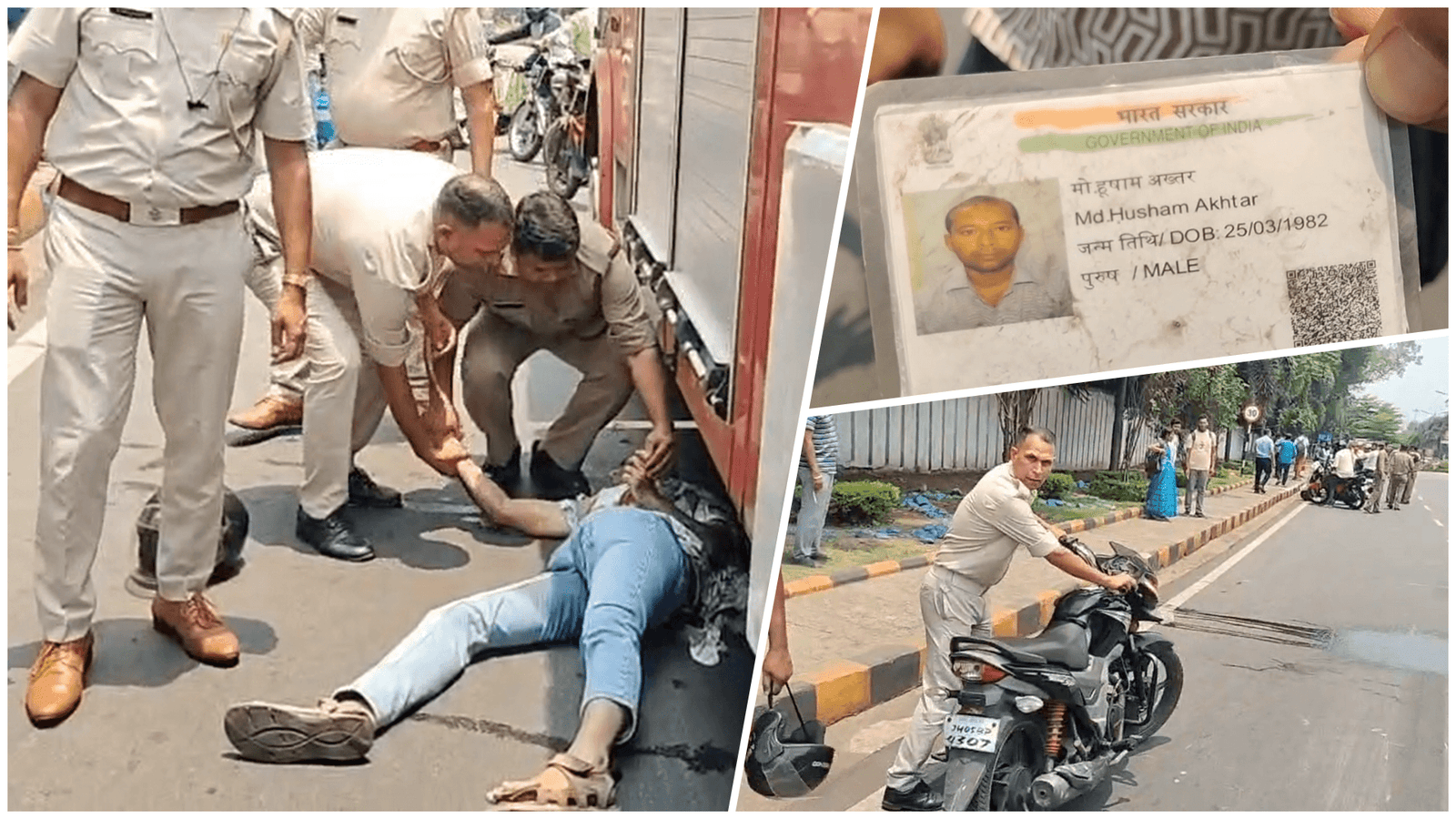 टीएमएच गोलचक्कर के पास सड़क हादसे के बाद जांच करती पुलिस